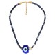 Collier avec ruban floral et œil maléfique en résine bleue