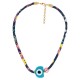 Collar con Cinta Floral y Ojo Turco de Resina Azul Claro