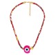 Collar con Cinta Floral y Ojo Turco de Resina Rosa