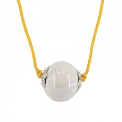 Necklace with White Ceramic Round Bead on Twisted Cord