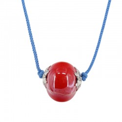 Collar Con Cuenta Redonda De Cerámica Roja En Cordón Trenzado