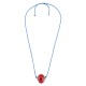 Collar Con Cuenta Redonda De Cerámica Roja En Cordón Trenzado