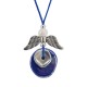 Necklace with Blue Ceramic Disc & Metal Wing Elements