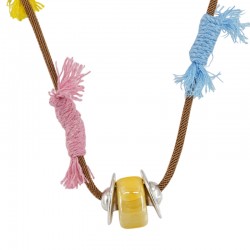 Collier avec rondelle en céramique jaune et tissage artistique