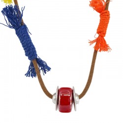 Necklace with Red Ceramic Rondelle & Artistic Weave