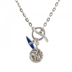 Collier en Argent avec Fermoir en T et Œil Maléfique en Émail