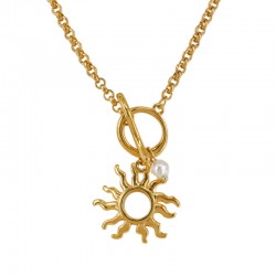 Gold Necklace with T-Bar Clasp & Sun Pendant