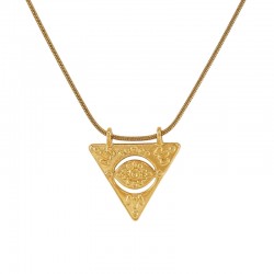Silver Necklace with Triangular Pendant Featuring Eye Design