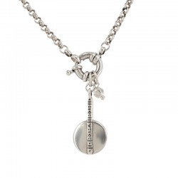 Silver Necklace with Round Pendant Featuring Embossed Line