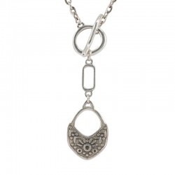 Collier en Argent avec Fermoir en T et Pendentif Ethnique en Relief