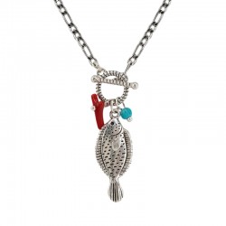 Necklace with Silver Metal Fish Pendant & T-Bar Clasp