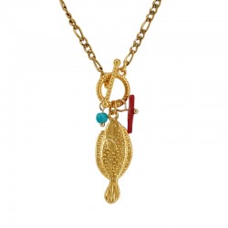 Collier avec Pendentif Poisson en Métal Doré et Fermoir en T