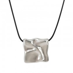 Necklace with Hammered Silver Metal Square Pendant