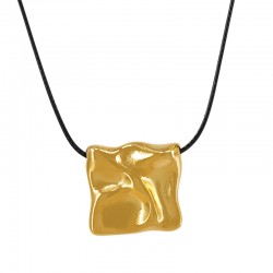 Necklace with Hammered Gold Metal Square Pendant