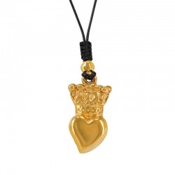Necklace with Gold Heart with Crown in Black Snake Cord