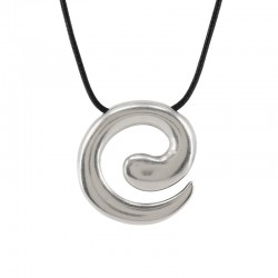 Collier avec Pendentif Spirale en Métal Argenté sur Cordon Noir