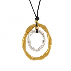 Necklace with Gold Asymmetric Oval Pendant & Black Cord