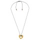 Collier avec pendentif cœur bombé ouvert en argent et cordon noir