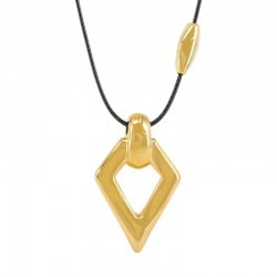 Collana con Pendente a Rombo in Metallo Dorato su Cordino Nero