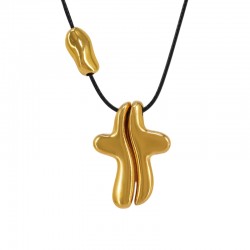 Collar con cruz de metal dorado de dos piezas sobre cordón negro