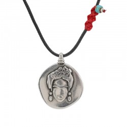 Collana con intreccio Frida & DNA in metallo argento su cordino nero