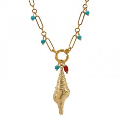 Collier d'Été avec Coquillage en Métal et Chaîne Maille Papier