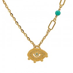 Collar con Ojo Turco y Conector Esmaltado en Turquesa