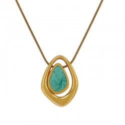 Gold Necklace with Asymmetric Drop & Turquoise Enamel