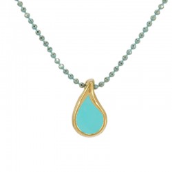 Collana con Ciondolo a Goccia in Metallo e Smalto Turchese