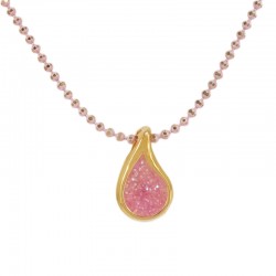 Collier avec Pendentif Métallique et Émail Rose Pailleté
