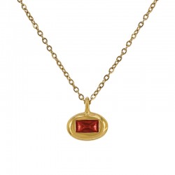 Collana con Ciondolo Ovale in Smalto Rosso e Catena Delicata