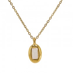 Collier avec Pendentif Ovale Vertical en Émail Ivoire et Chaîne