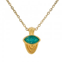 Collier avec Pendentif Géométrique. Émail Bleu et Courbes