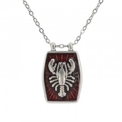 Collana con Ciondolo in Metallo Smalato Rosso e Disegno a Forma di Aragosta