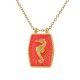 Necklace with Orange Enamel Metal Tag & Seahorse Design