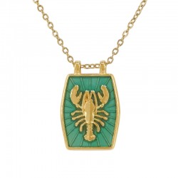 Collana con Ciondolo in Metallo Smalato Verde e Disegno a Forma di Aragosta