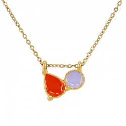 Necklace with Geometric Metal Pendant with Lilac Enamel