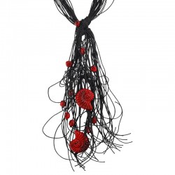 Necklace with Multiple Black Cords & Red Shells and Beads