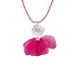Collana con Fiore in Metallo e Petali in Tessuto Chiffon Fucsia
