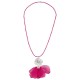 Necklace with Metal Flower & Fuchsia Chiffon Fabric Petals