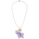 Necklace with Metal Flower & Lilac Chiffon Fabric Petals