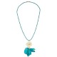 Necklace with Metal Flower & Petrol Chiffon Fabric Petals