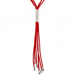 Necklace with Multiple Red Cords & Metal Tube