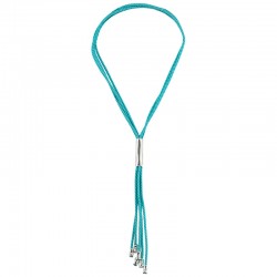 Κολιέ με Πολλαπλά Γαλάζια Κορδόνια σε Μεταλλικό Σωληνάκι