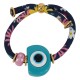 Pulsera con Ojo de Resina Azul Claro, Perla y Cordón Floral