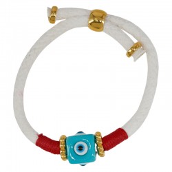 Pulsera con Ojo de Resina Azul Claro en Cordón Blanco