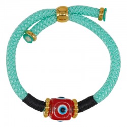 Bracciale con Cubo Occhio in Resina Rossa su Cordoncino Verde