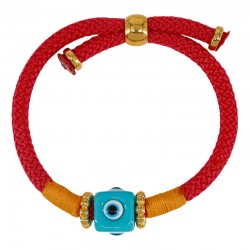 Bracelet with Light Blue Resin Eye Cube on Red Cord