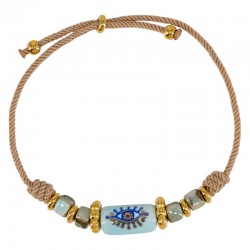 Bracelet with Light Blue Ceramic Slider Tube with Evil Eye
