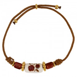 Bracelet with White Ceramic Slider Tube with Flower